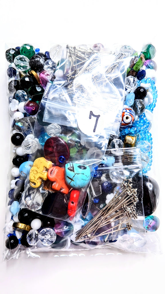 collection 7 of jewelry making beads in different materials, colors and shapes - in plastic bag ready to ship