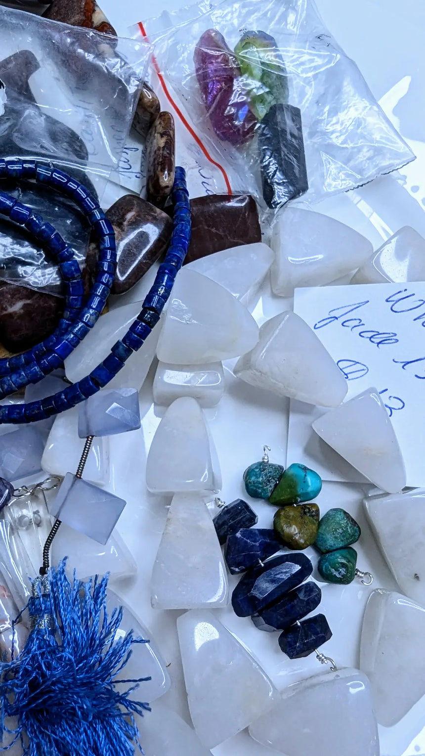 White Pyramid Jade, Jasper, Chalcedony, 7 large pendants, Howlite, Lapis Lazuli, loose semi beads - perspective 5