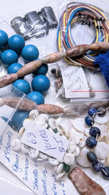 Turquoise Howlite, Tear Drop Lapis Lazuli, 4 Pendants, Unakite, Redline Tubes, Multi Cords - perspective 2