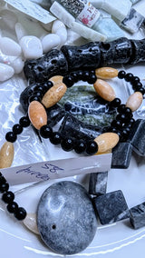 Redline Tear Drop, 2 Pendants, 8 Black Lava Rock Tubes, 15 Marble Light Green Beads, 20 Black Marble Beads, 30 Pebbles Tumbled beads - perspective 5