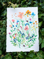 Original watercolor painting showing long stem wild flowers growing organically