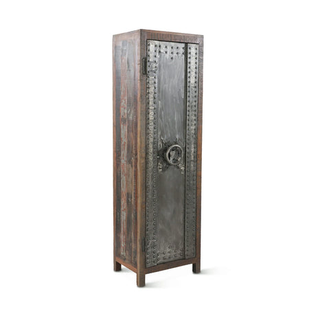 Tall Vault Style Cabinet in Reclaimed Wood & Iron - angled right front view