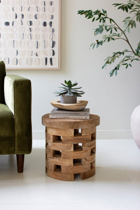 Teak Wood Puzzle Accent Table