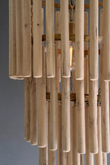close-up of wood pendant light