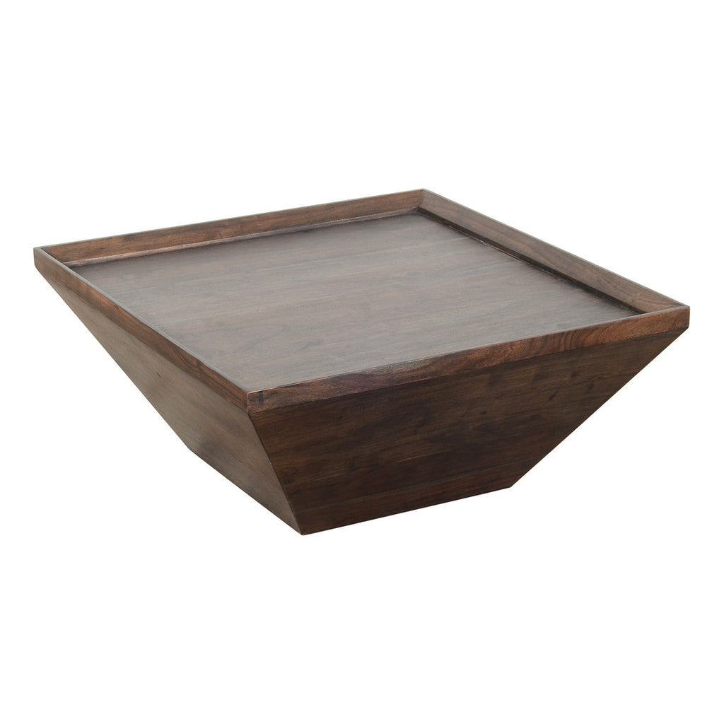 square acacia wood coffee table - angled view - no background
