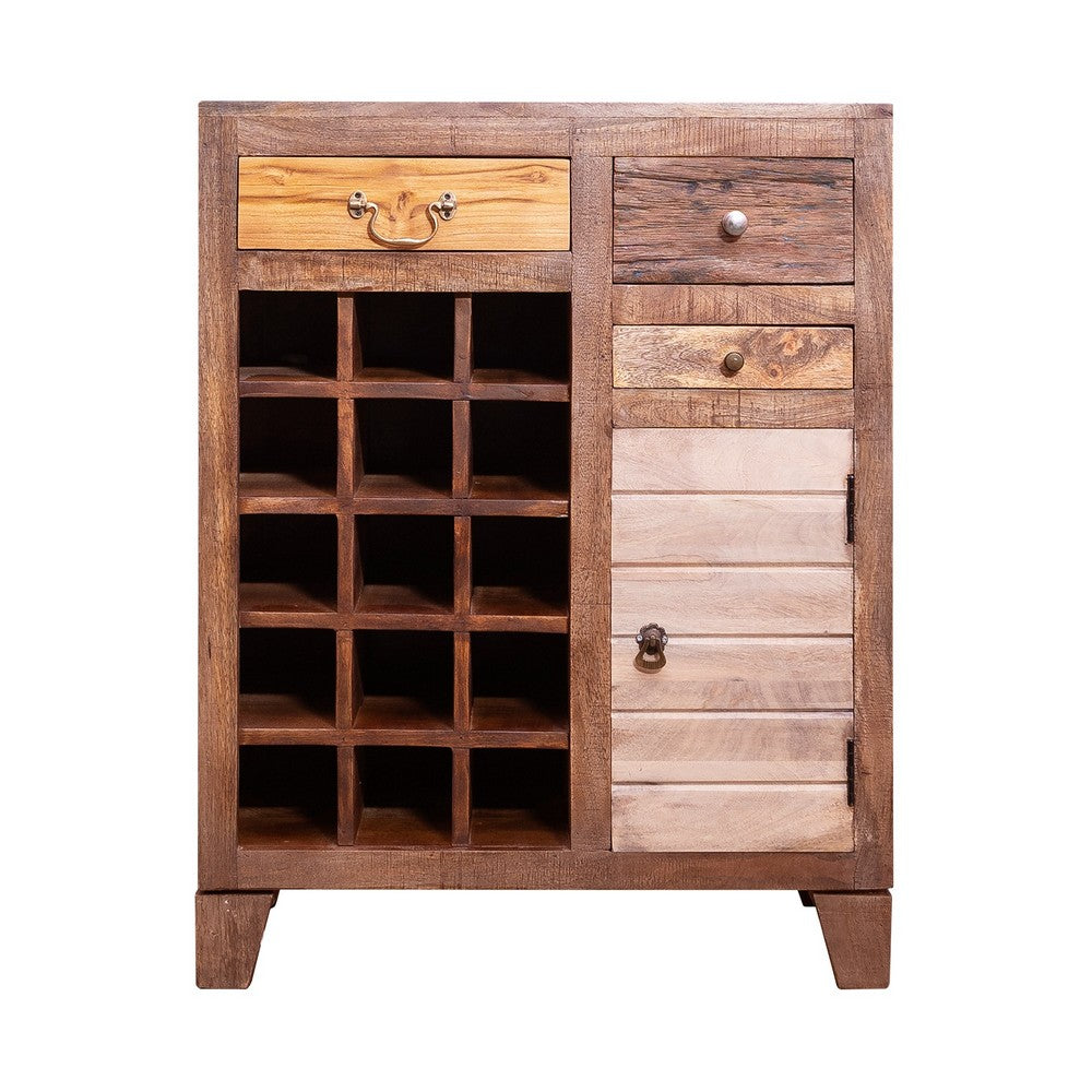multicolor mango wood wine cabinet for 15 bottles - front view