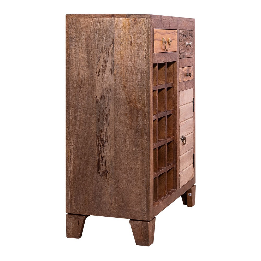 multicolor mango wood wine cabinet for 15 bottles - front right acute angle view