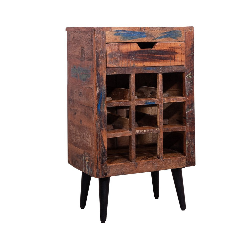 wood wine rack with drawer - front right angle view