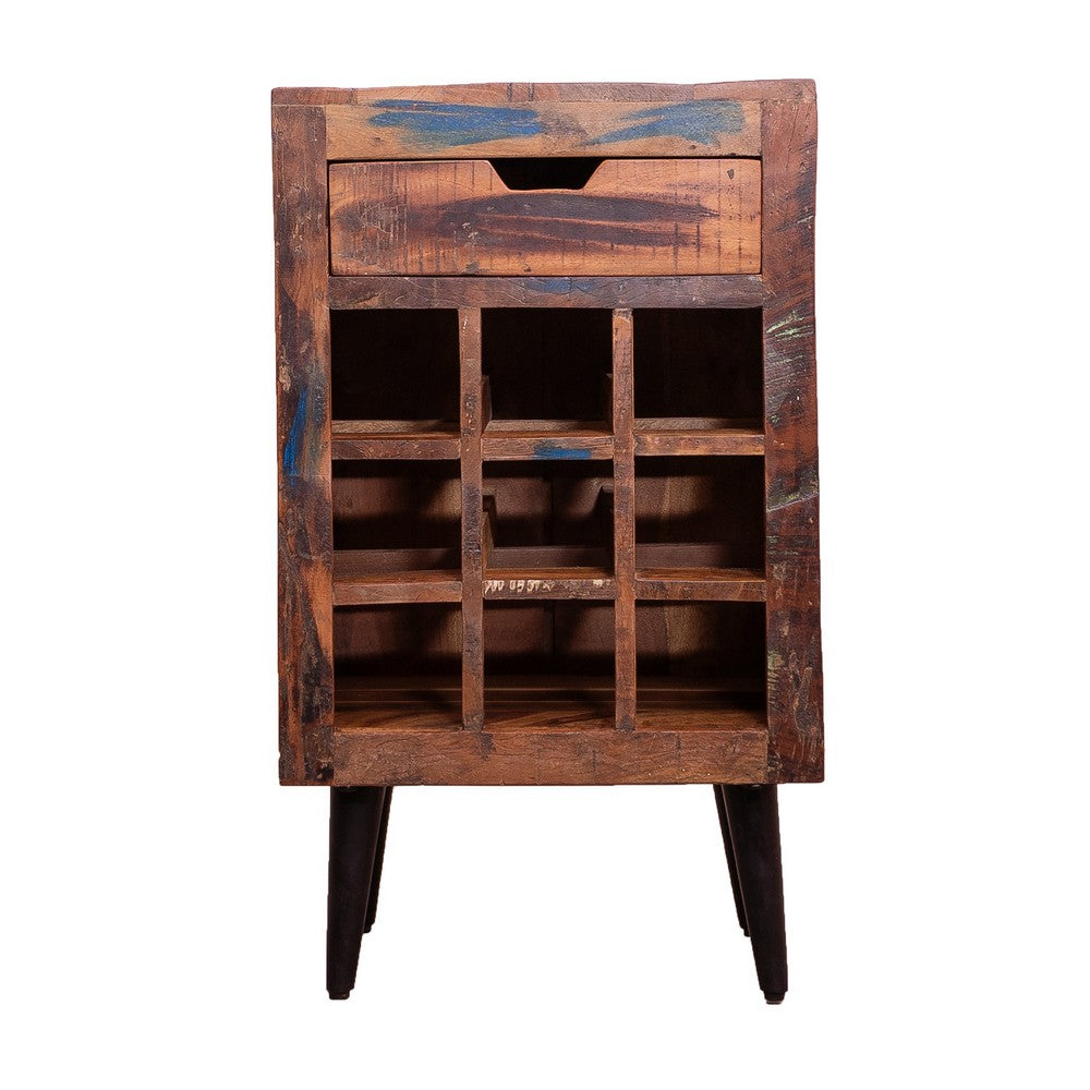 wood wine rack with drawer - front view
