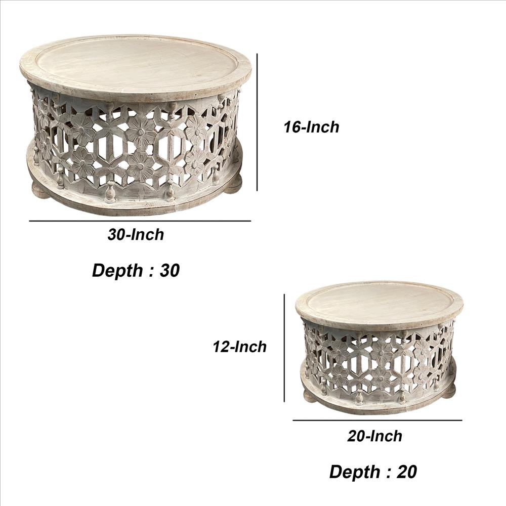 showing dimensions of diameter and height for each coffee table
