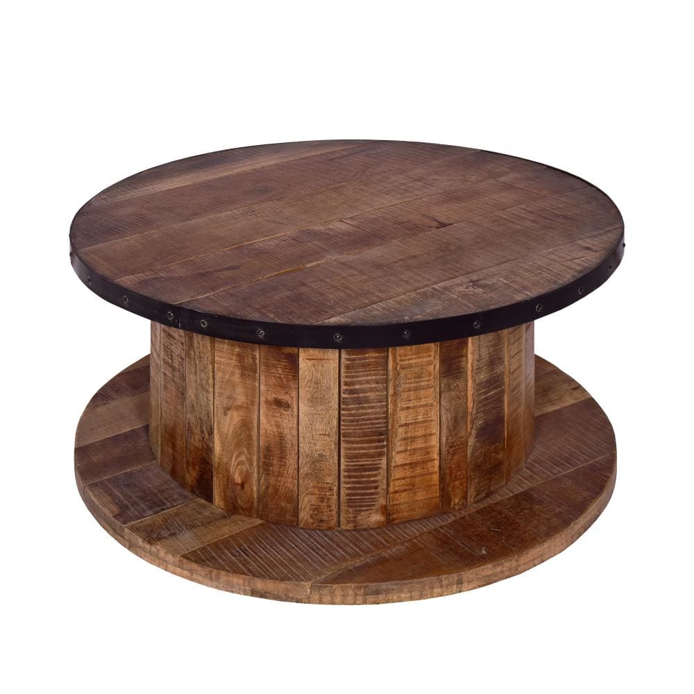 wood farmhouse coffee table - blank background - 30⁰ angled downward view