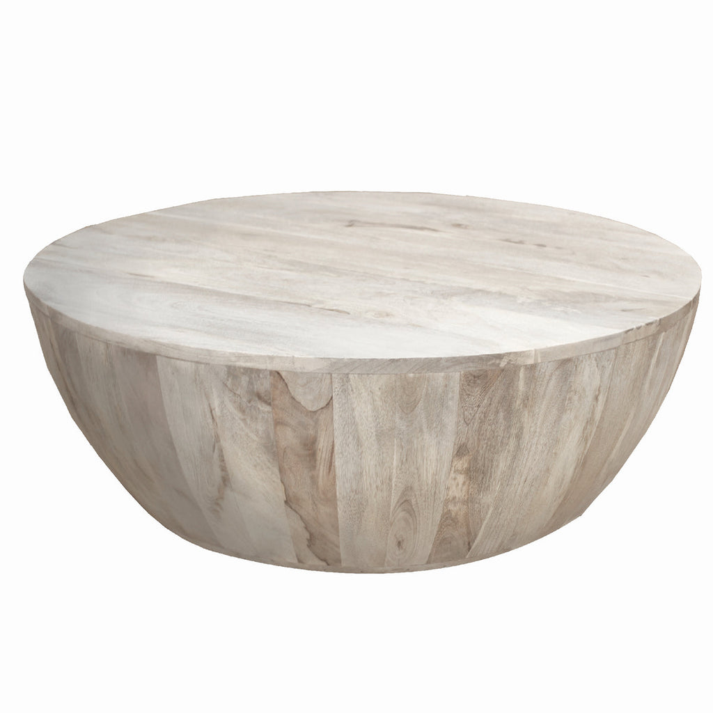 round mango wood coffee table - white background