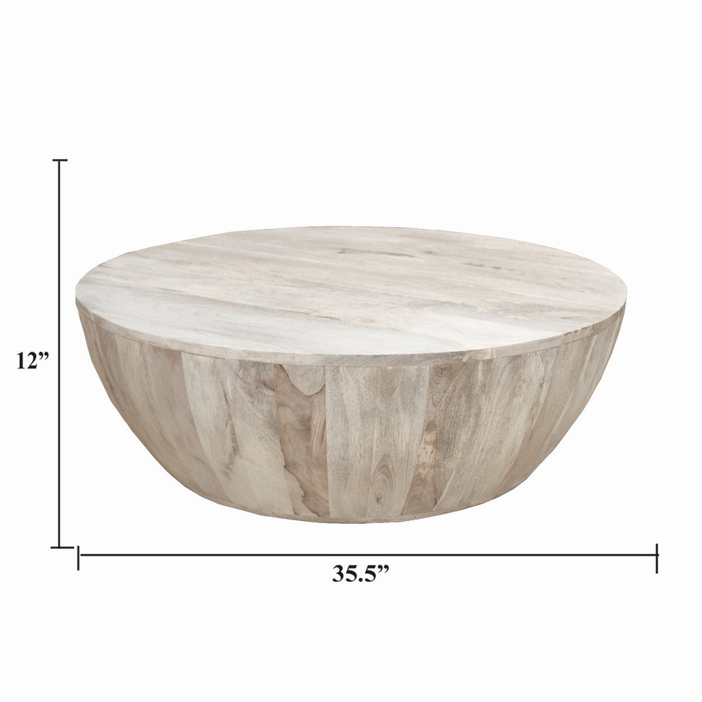 mango wood table shown with dimensions
