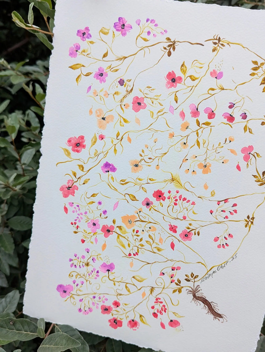 Whimsical Tiny Botanicals Watercolor Painting