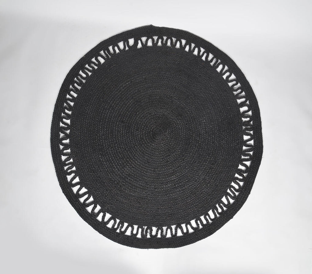 round black jute rug - top down view