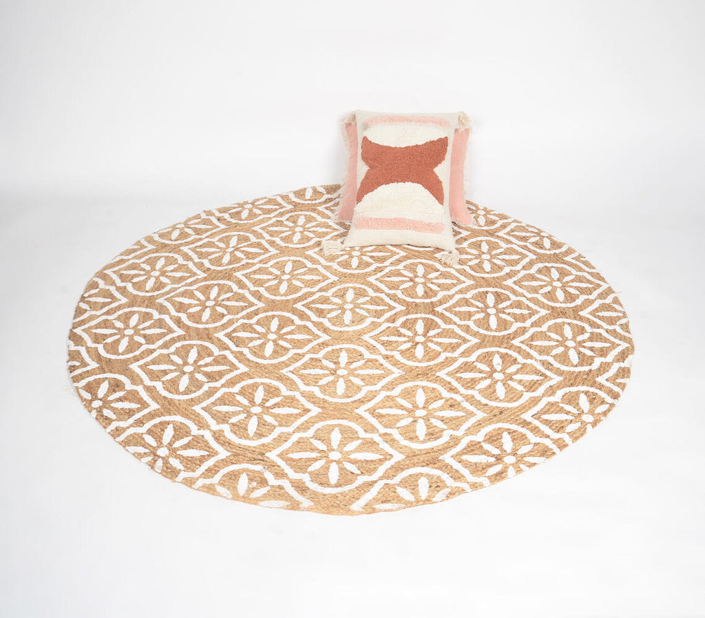 spiral jute rug with handblock print
