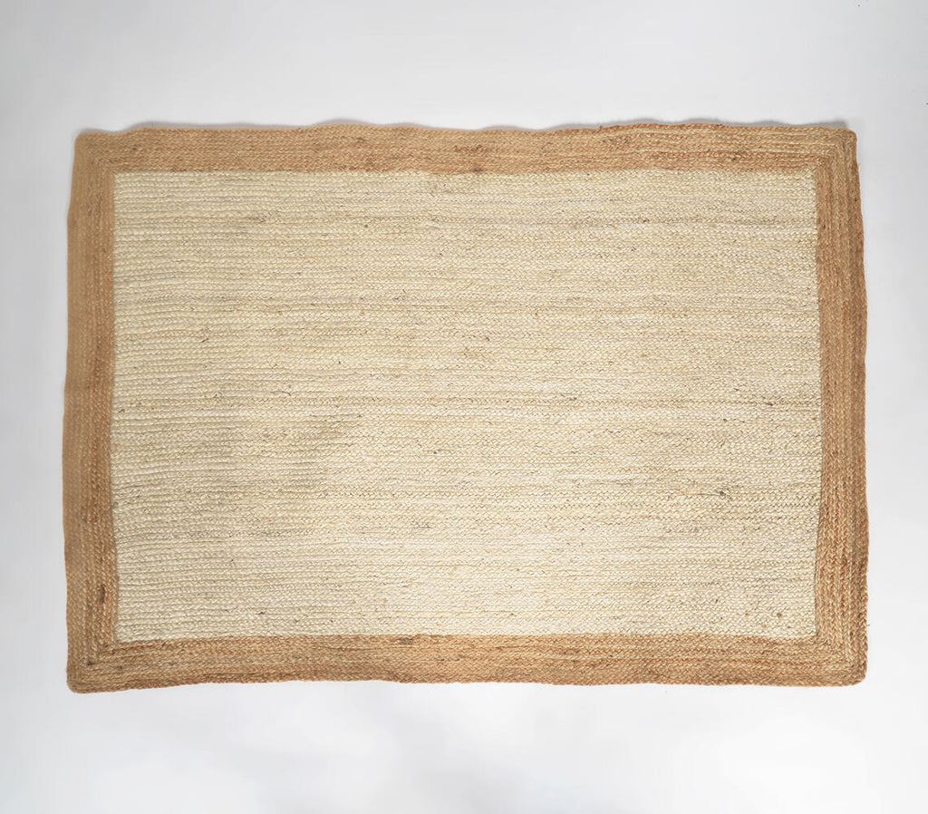 neutral rectangular handwoven jute rug- top down view