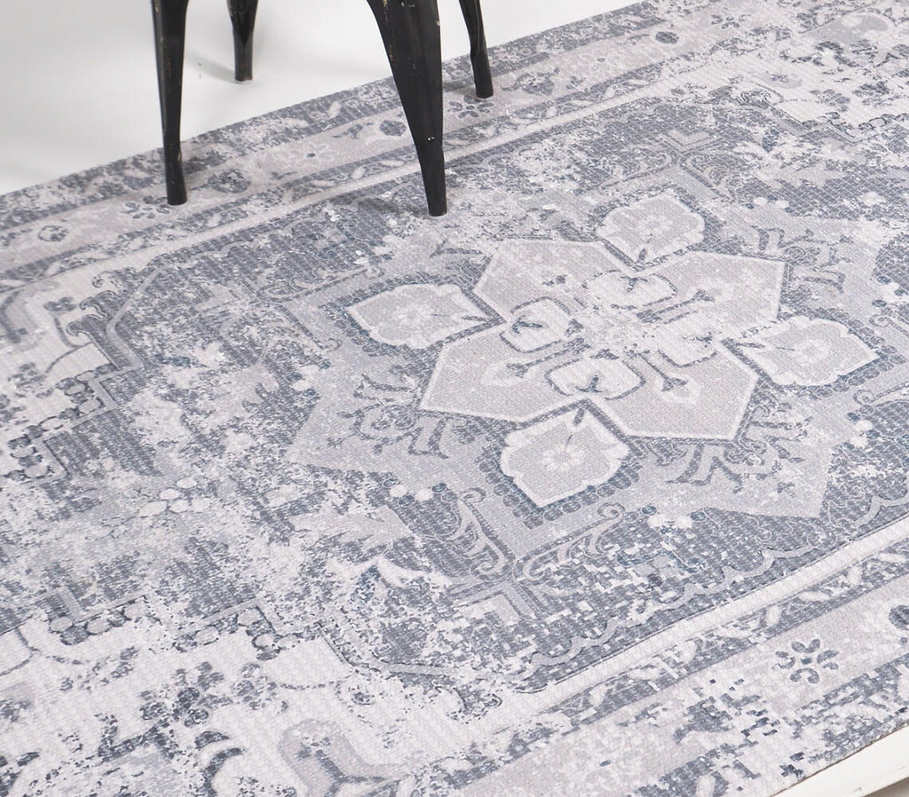 gray vintage rug made from recycled cotton
