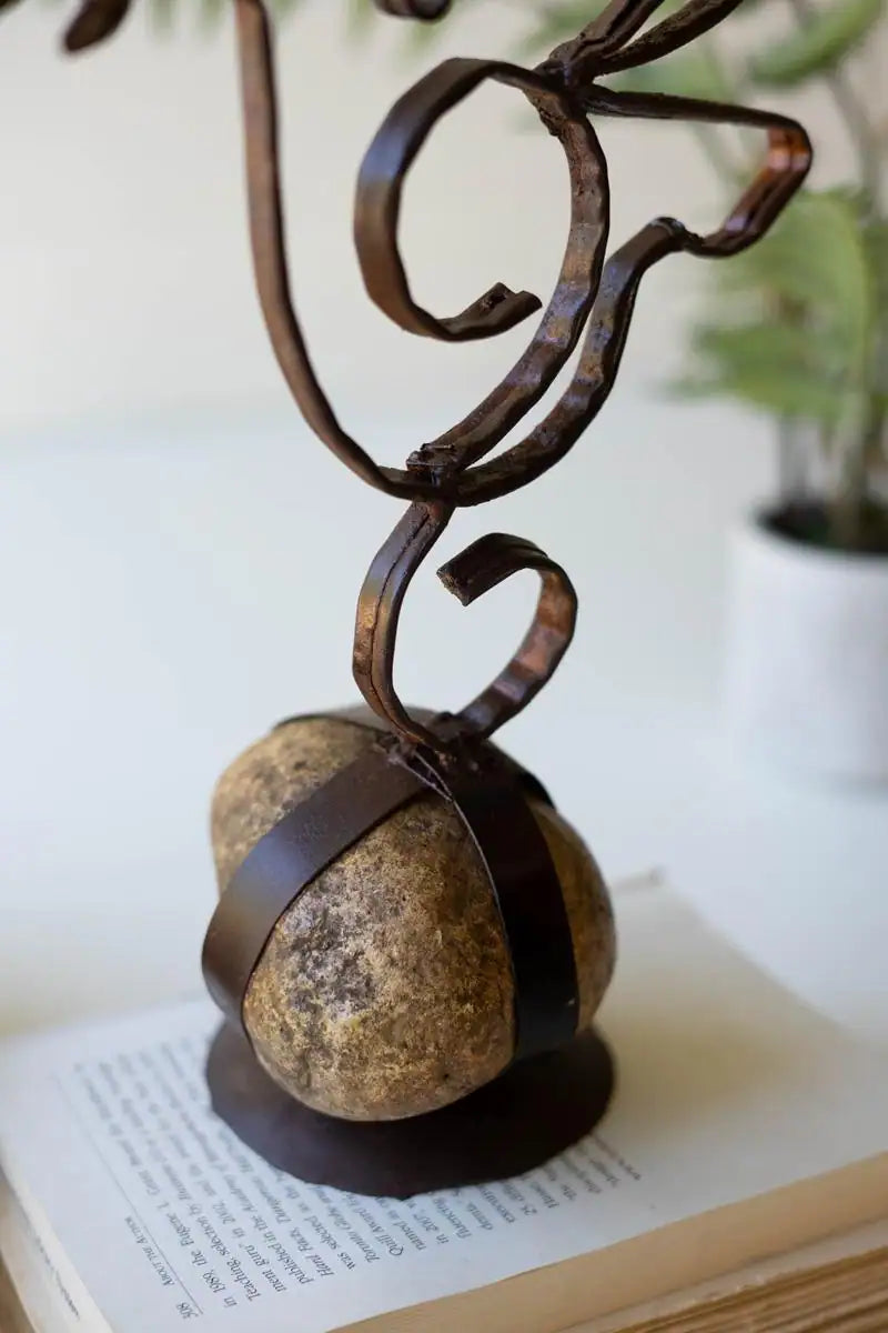 Artful Metal Peace Dove on Caged Rock Base