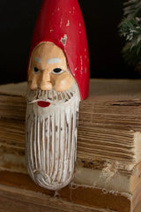 Carved and Painted Wooden Santa Shelf Sitter