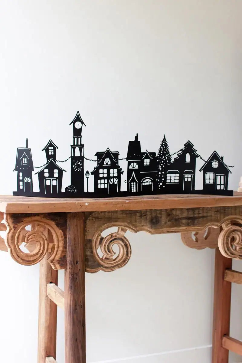 black silhouette city scape table decor