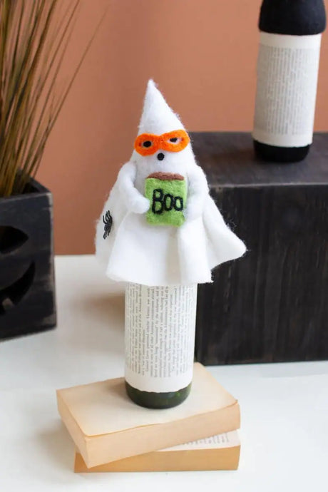 felt ghost wine topper - shown at slight downward angle