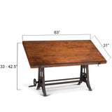 Dimension diagram of the Artezia walnut drafting desk