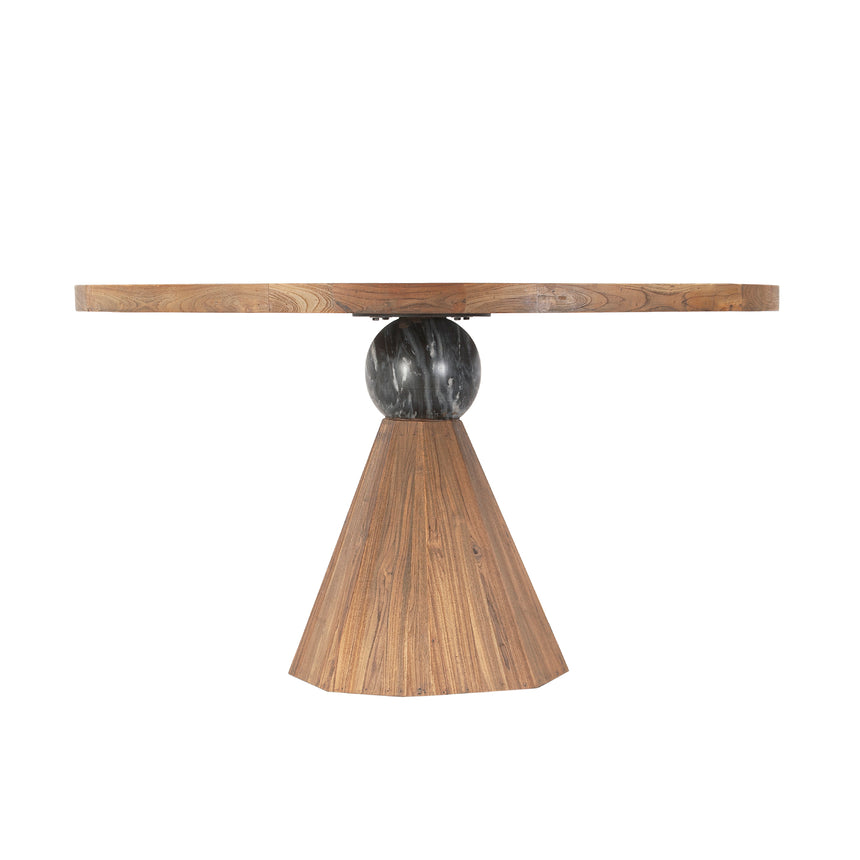 Rustic Revival Natural Teak Wood with Black Marble Pedestal