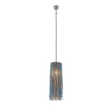 Bali pendant with a loose jute shade and blue glass beads