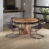 Rustic Revival Natural Teak Wood with Black Marble Pedestal