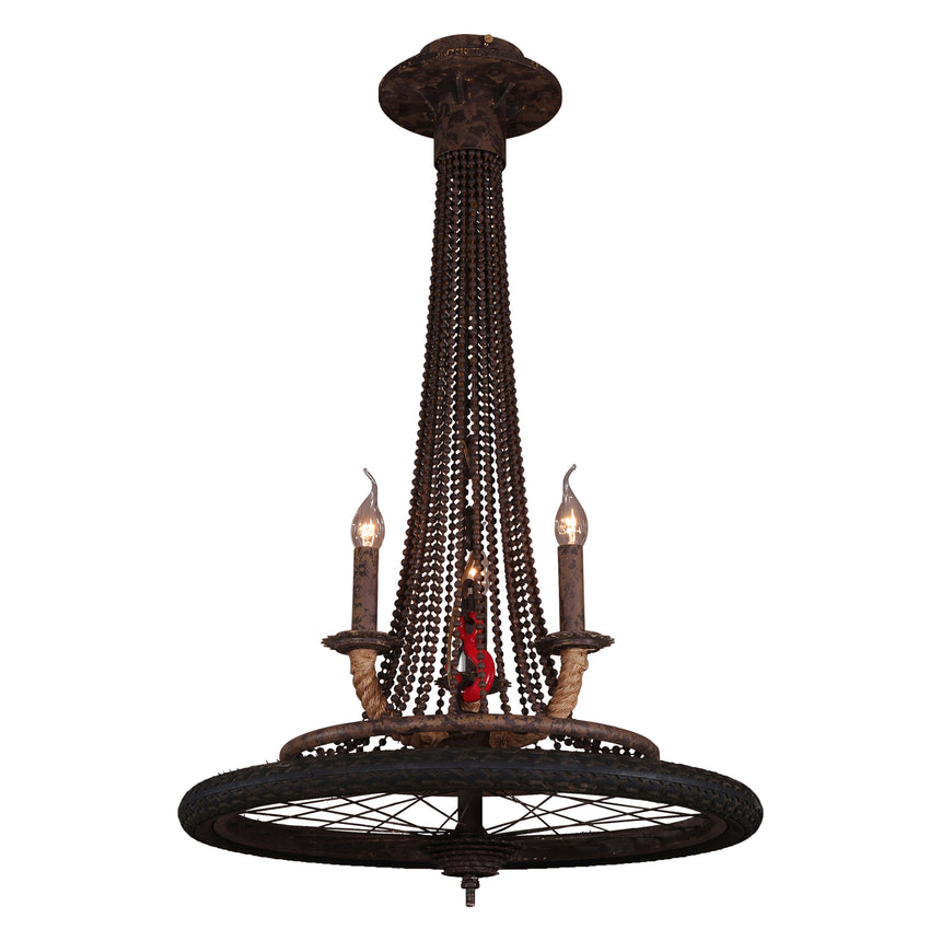 Second view of the three-light bicycle-wheel pendant
