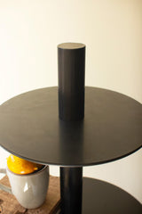 Close-up of top shelf of round, retail display with 5 shelf layers