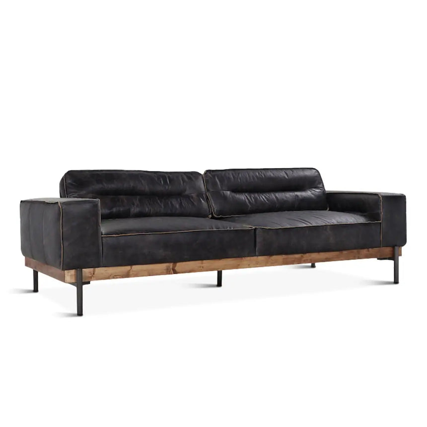 95in Chiavari Distressed Antique Ebony Leather Sofa