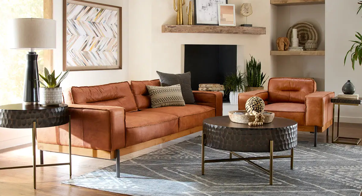 95in Chiavari Modern Leather Sofa in Vintage Cognac