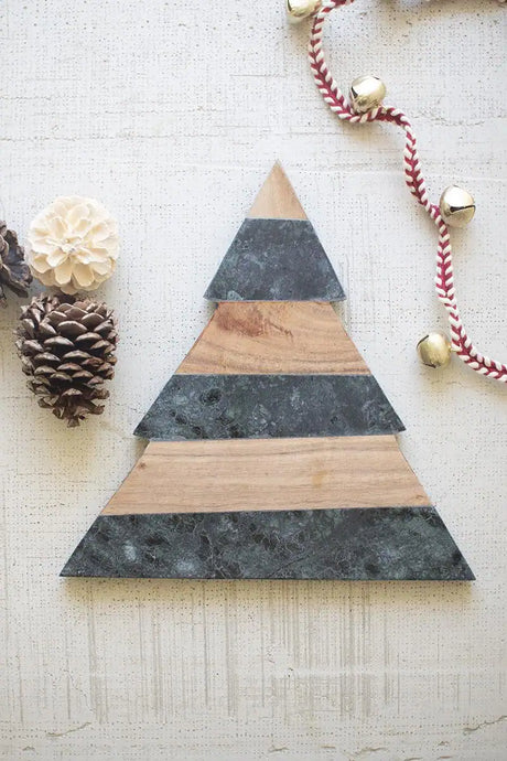 Green Marble & Acacia Wood Christmas Tree Cutting Board