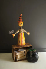 booblehead jack-o-lantern with bat on a stick - halloween decor