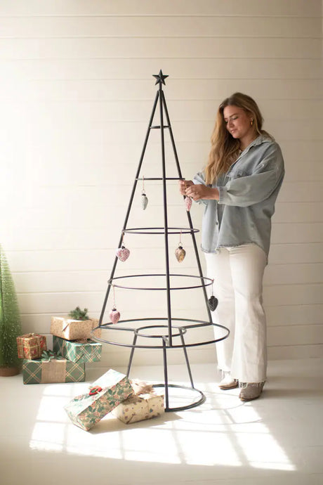 large metal frame shaped like christmas tree