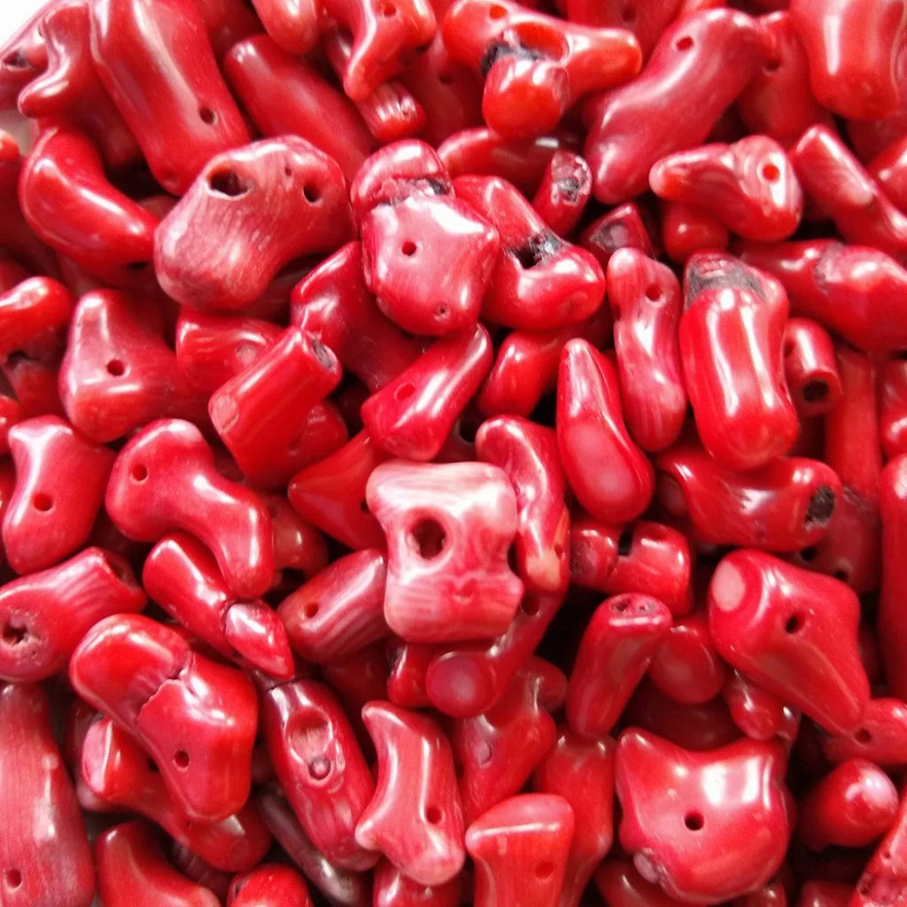 natural red coral beads - close-up view 3