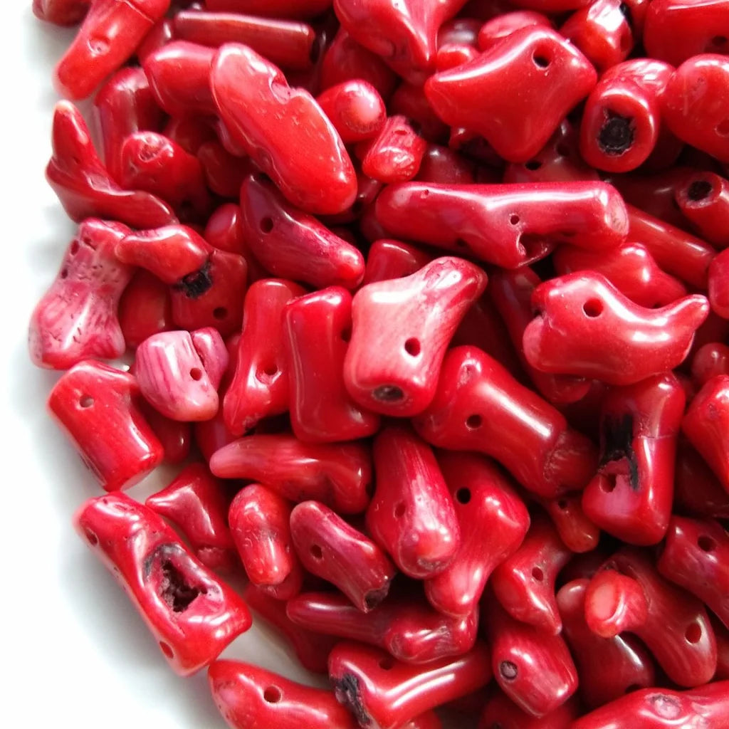 natural red coral beads - close-up view