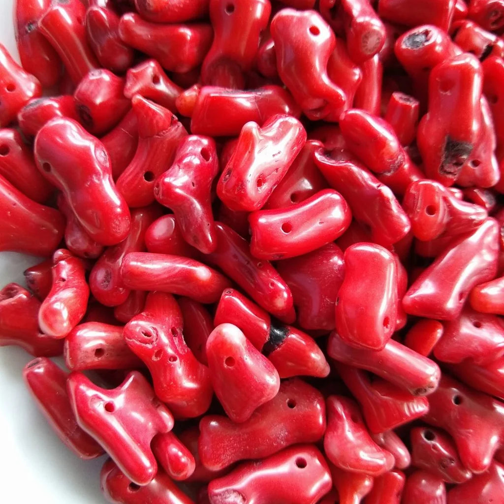 natural red coral beads - close-up view 2