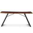 solid wood console table with angled metal legs - front view