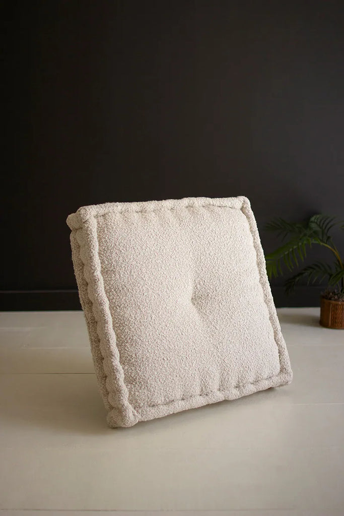 plush square boucle floor cushion - shown propped up