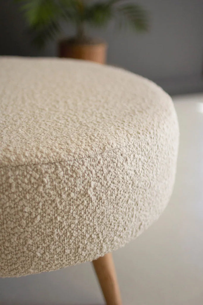 white boucle foot stool - close-up of boucle fabric