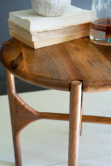 close-up of mango wood accent table