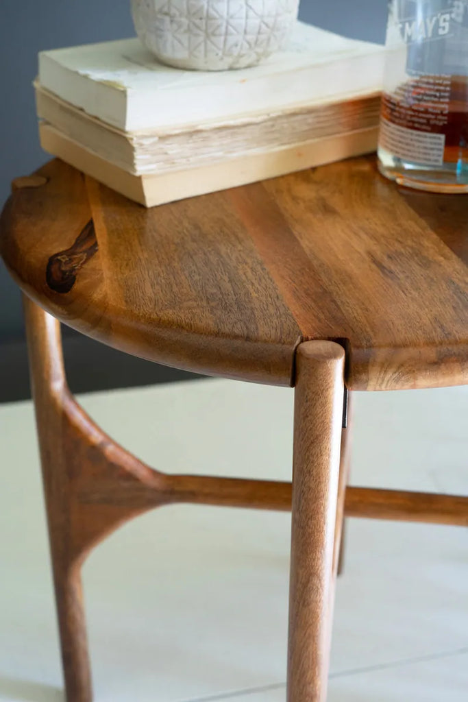 close-up of mango wood accent table