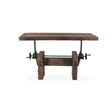 rustic solid wood desk with adjustment cranks - front view - desk fully raised