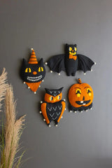 angled perspective of all 4 felt halloween wall hangings