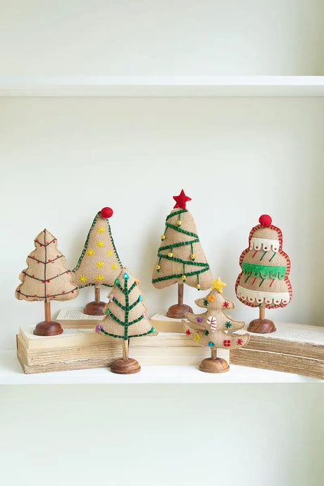 collection of 6 felt tan color christmas trees