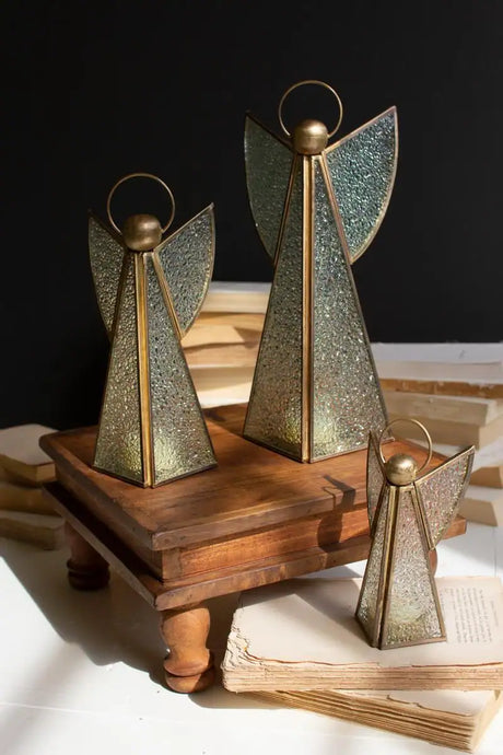 Antique Brass & Glass Christmas Angels (Set of 3)