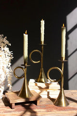 Antique Brass Trumpet Taper Candle Holders (Set of 3)